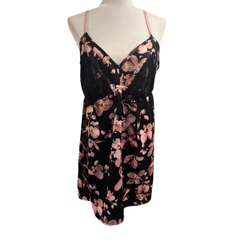 CACIQUE Slip/Chemise in Black Pink Floral Size 14/16